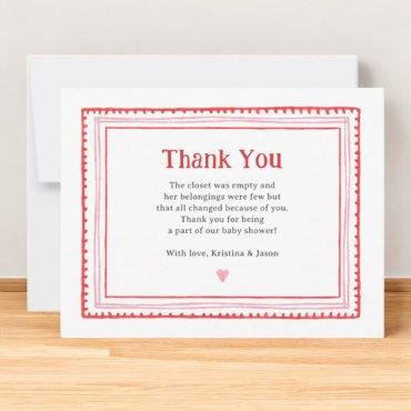 Pink Sweetheart Girl Baby Shower Thank You Card