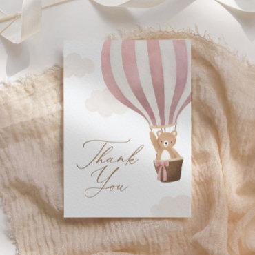 Pink Teddy Bear Hot Air Balloon Baby Shower Thank You Card