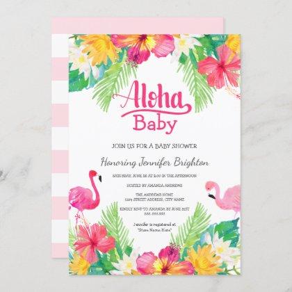 Pink | Tropical Flamingo Luau Baby Shower Invitation