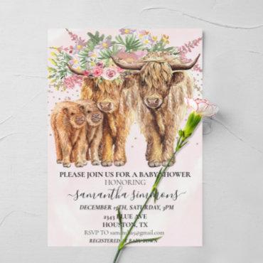 Pink Twins Mom Dad Highland Cow Calf Baby Shower