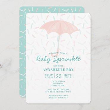 Pink Umbrella Mint Baby Sprinkle Shower