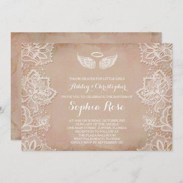 Pink Vintage Lace Religious Invitation