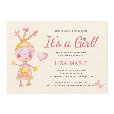 Pink watercolor cute robot it's a girl