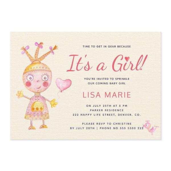Pink watercolor cute robot it's a girl