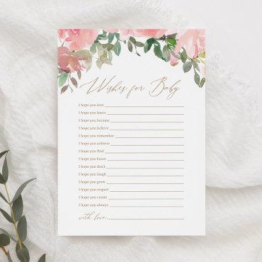 Pink Watercolor Floral Baby Shower Wishes for Baby