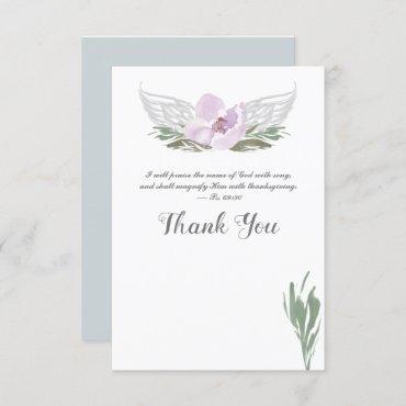 Pink Watercolor Florals Angel Wings Thank You