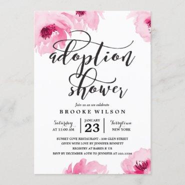 Pink Watercolor Roses Adoption Baby Shower Invitation