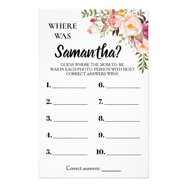 Pink Where was She Baby shower bilingual game card Flyer