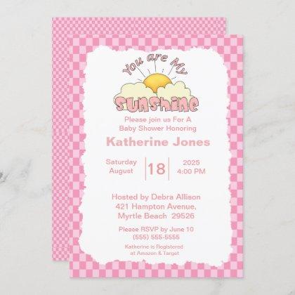 Pink White You Are My Sunshine Baby Shower        Invitation
