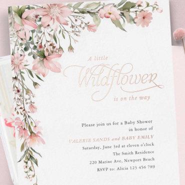 Pink Wildflower and Greenery Baby Girl Shower Foil