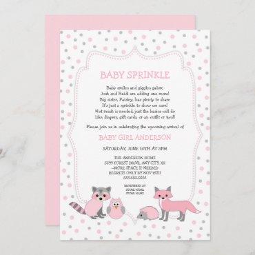 Pink woodland animals baby sprinkle invitation