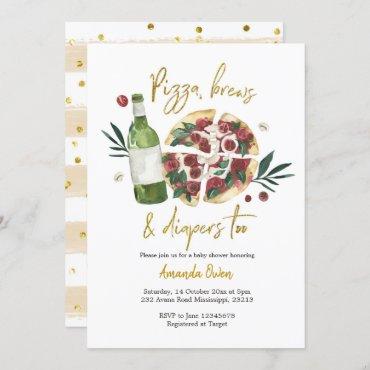 Pizza, Brews and Diapers too Baby Shower Invitatio Invitation