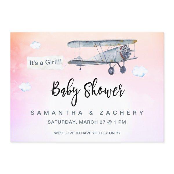 *~* Plane Banner Vintage Clouds Baby Girl Shower