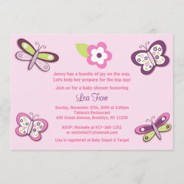 Plum Butterfly Dragonfly Baby Shower Invitations