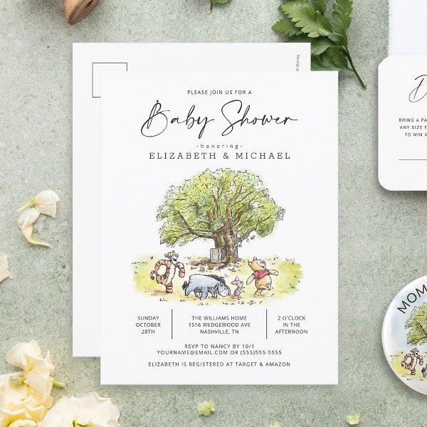 Pooh and Pals Watercolor Baby Shower  Postcard