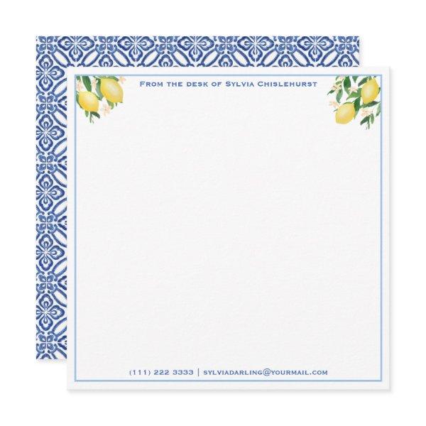 Positano Lemons Blue Tiles Baby Shower Thank You Note Card
