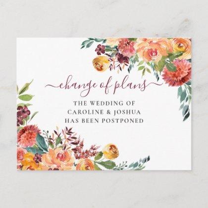 Postponed Wedding Fall Flowers Change of Date Postcard