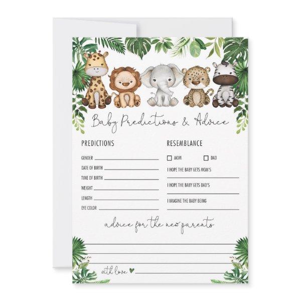 Predictions & Advice Jungle Baby Shower Game Card