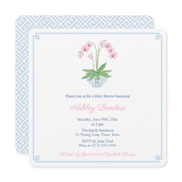Preppy Blue Pink Orchid Ginger Jar