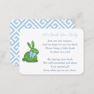 Preppy Boxwood Bunny Books For Baby Boy Shower Enclosure Card
