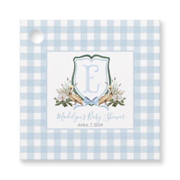 Preppy Southern Blue Boy Pelican Baby Shower Favor Tags