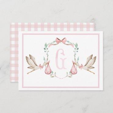 Preppy Southern Pink Girl Stork Thank You Card