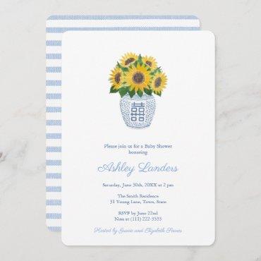 Preppy Sunflowers Blue And White Vase