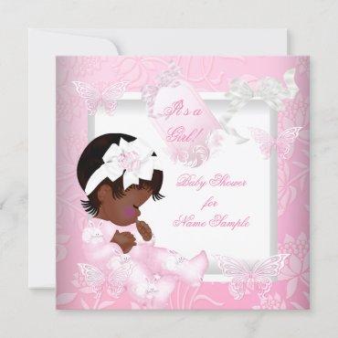 Pretty Baby Shower Cute Girl Pink Butterfly Ethnic