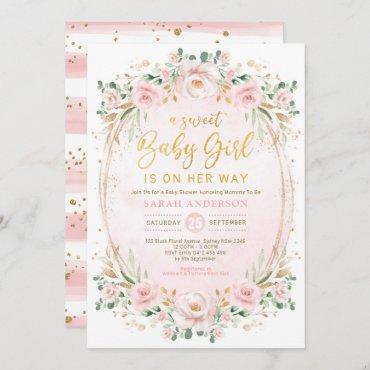 Pretty Blush Pink Gold Floral Baby Girl Shower