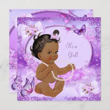 Pretty Girl Baby Shower Purple Butterfly Ethnic
