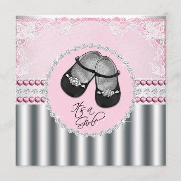 Pretty Pink Diamonds and Pearls Baby Shower Invitation
