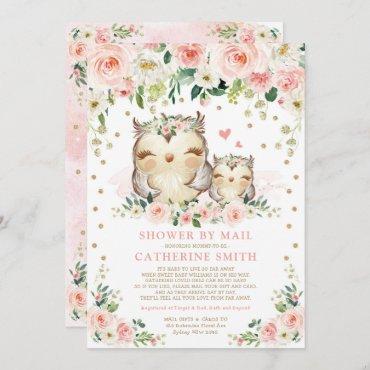 Pretty Pink & Gold Owl Girl Baby Shower By Mail Invitation