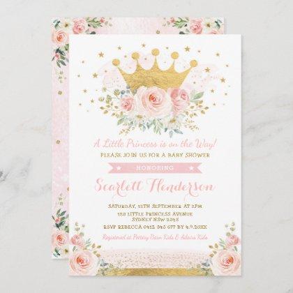 Pretty Princess Baby Girl Shower Blush Pink Floral Invitation