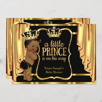 Prince Baby Shower Black Gold Drapes Ethnic Invitation
