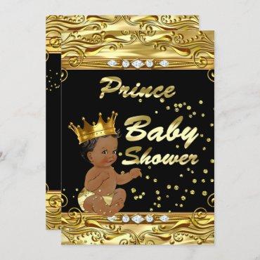 Prince Baby Shower Black Gold Sprinkle Ethnic