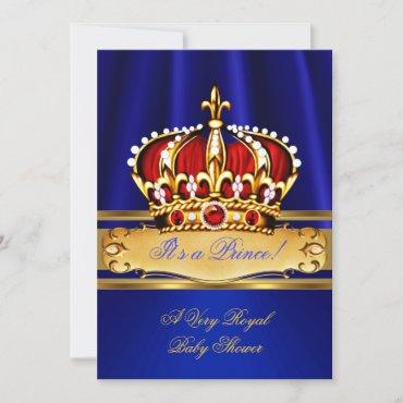 Prince Baby Shower Boy Royal Blue Gold Red Crown