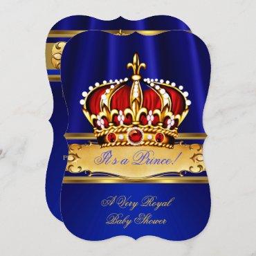 Prince Baby Shower Boy Royal Blue Gold Red Crown
