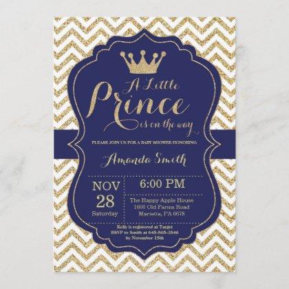 Prince Baby Shower Invitation Navy and Gold
