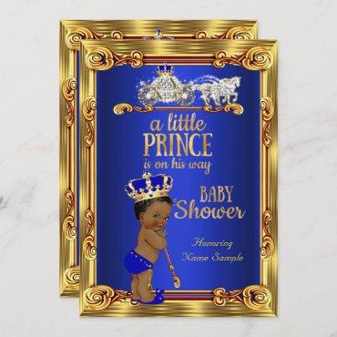 Prince Baby Shower Royal Blue Gold Carriage Ethnic