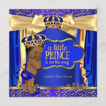 Prince Baby Shower Royal Blue Gold Drapes Ethnic Invitation