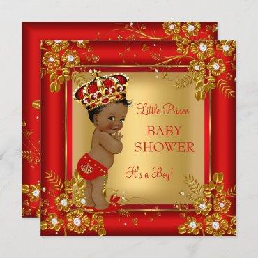 Prince Boy Baby Shower Gold Red African American Invitation