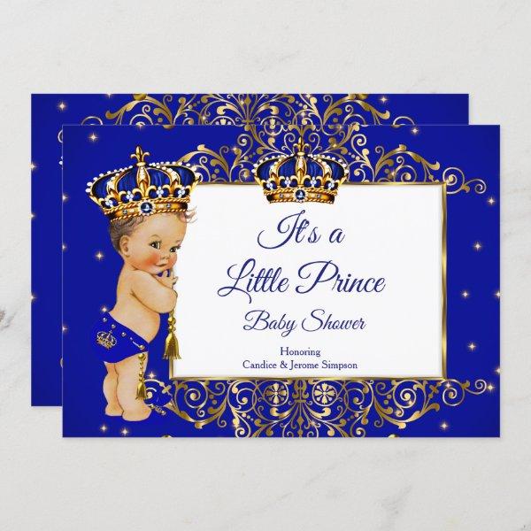 Prince Boy Baby Shower Royal Blue Gold Brunette 2
