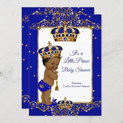 Prince Boy Baby Shower Royal Blue Gold Ethnic Invitation