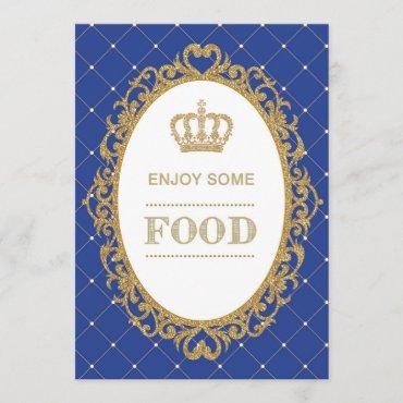 Prince Food Sign Royal Blue Gold Baby Shower Decor Invitation