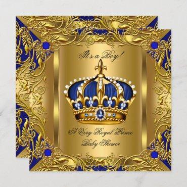 Prince Royal Blue Baby Shower Boy Regal Gold 3 Invitation