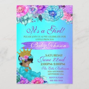 Princess Baby elegant Purple teal Gold baby shower Invitation