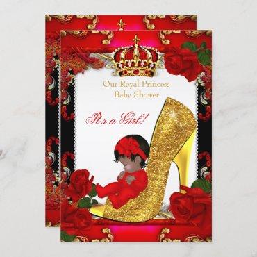 Princess Baby Shower Girl Gold Red Rose Ethnic