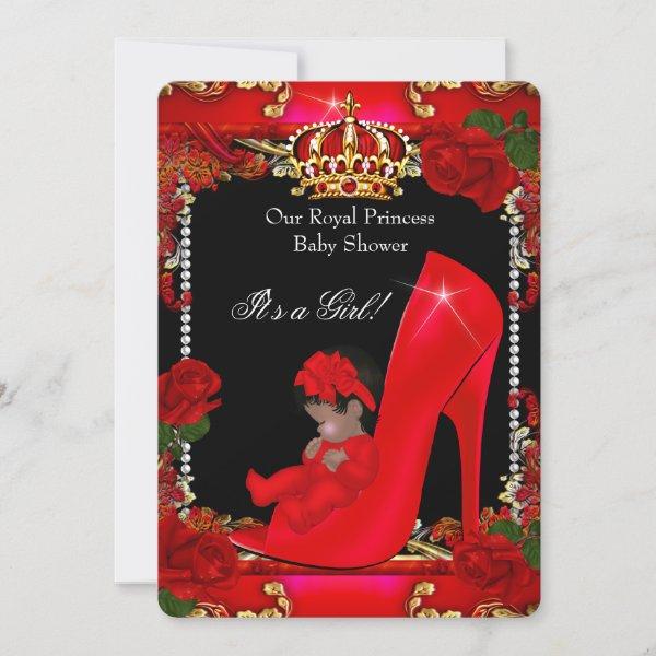 Princess Baby Shower Girl Gold Red Rose Shoe 2