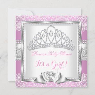 Princess Baby Shower Girl Pink Silver Lace 2