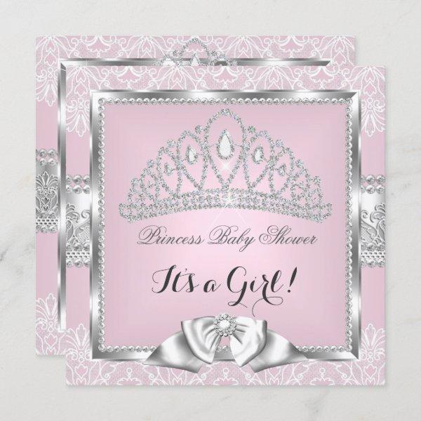 Princess Baby Shower Girl Pink Silver Lace 3
